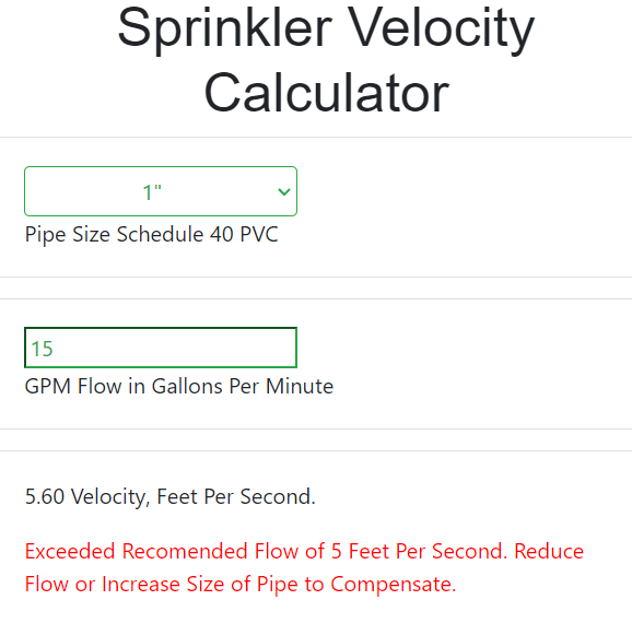 sprinkler velocity calculator tool
